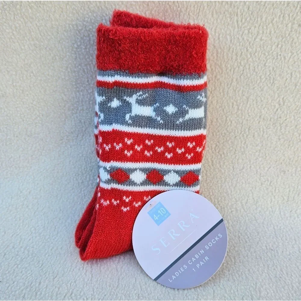 Serra Red Gray And White Cabin Socks